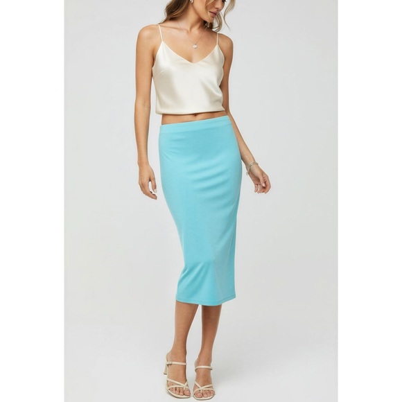 STAUD Chana Pencil Jersey Midi Skirt Aqua Large
